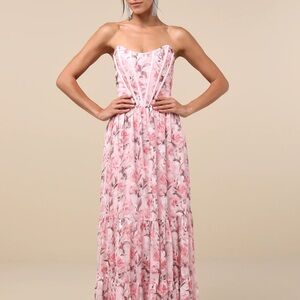 Lulu's Pink Floral Strapless Dress